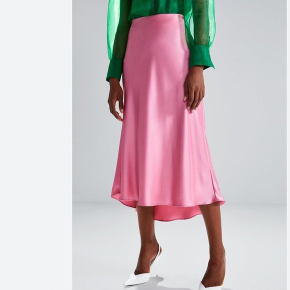 Zara Dresses & Skirts - ZARA pink midi Satin slip skirt size Large
